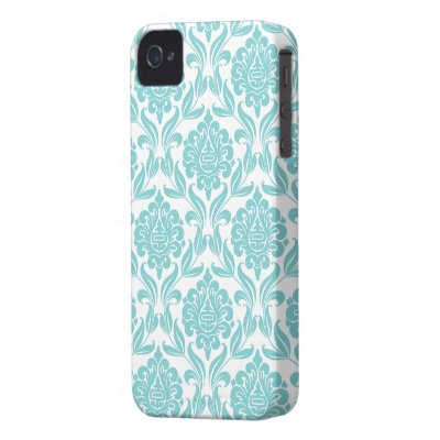 Aqua Damask Pattern Case-mate Iphone 4 Cases by heartlocked