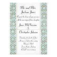 Aqua Damask Wedding Invitation