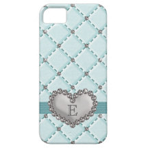 Aqua Faux Quilted Rhinestone Heart