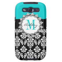 Aqua Fleur de Lis Damask Samsung Case
