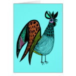 Aqua Folk Art Rooster Greeting Cards