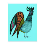 Aqua Folk Art Rooster Postcards