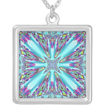 Aqua Fractal Art Necklace