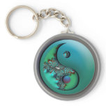 Aqua Fractal Silver  Yin Yang Keychain