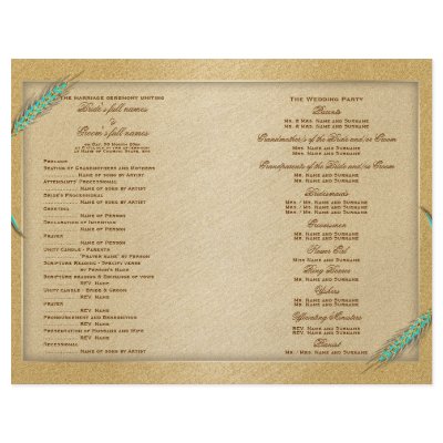 Aqua gold wedding program wheat by mensgifts