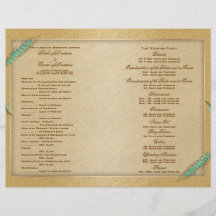 Aqua gold wedding program wheat personalised flyer