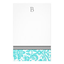Aqua Gray Monogram Stationery