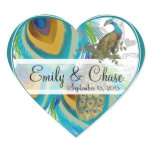 Aqua Grey 3 Peacock Feathers Wedding Sticker
