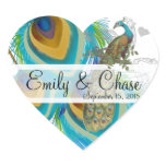 Aqua Grey 3 Peacock Feathers Wedding Sticker