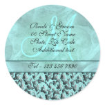 Aqua grey "new address" wedding floral damask