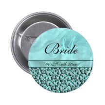 aqua grey wedding bride floral damask pinback button