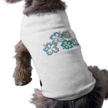 Aqua Hibiscus Blooms Doggie Tee Shirt