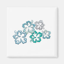 Aqua Hibiscus Blooms Fridge Magnets