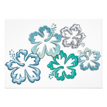 Aqua Hibiscus Blooms Invitations