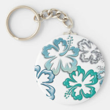 Aqua Hibiscus Blooms Key Chain