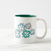 Aqua Hibiscus Blooms Mugs