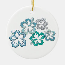 Aqua Hibiscus Blooms Ornament