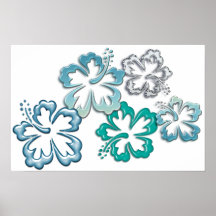 Aqua Hibiscus Blooms Print
