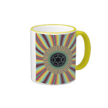 Aqua Magenta Sunburst Fractal Mugs