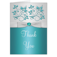 Aqua-marine and Silver Floral Thank You Card