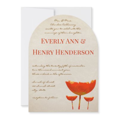 Aqua Orange Poppies Butterflies Wedding Invitation by samack