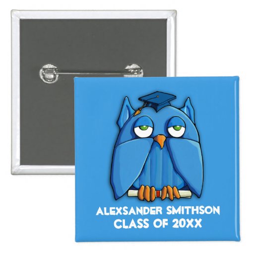 Aqua Owl Grad aqua Square Graduation Button
