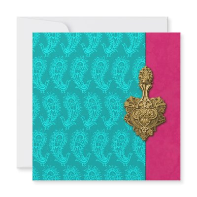Aqua Paisley Peacock Indian Wedding Invitation by IndianInspirations