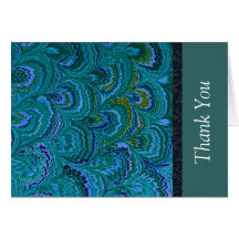 Aqua Peacock Feather Thank You Greeting Card