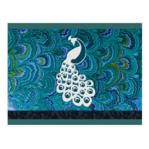 Aqua Peacock Feathers RSVP Postcards