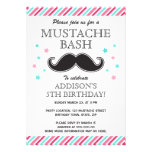 Aqua pink girls moustache bash birthday party invites