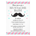 Aqua pink stripes moustache bash birthday party custom announcements