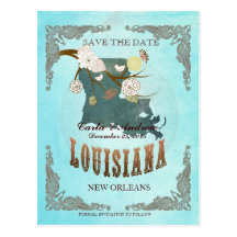 Aqua Save The Date - LA Map With Lovely Birds Postcard