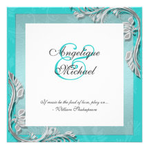 Aqua silver wedding anniversary engagement personalized invitation