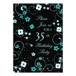 Aqua Swirls 35th Birthday Party Invitation Card
