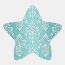 Aqua Teal and White Damask Star Sticker
