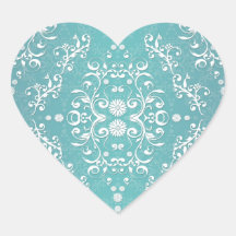 Aqua Teal and White Floral Damask Stickers