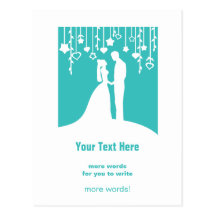 Aqua & White Bride and Groom Wedding Silhouettes Post Card