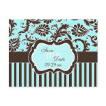 Aqua White Brown Striped Damask Save the Date Card Post Card