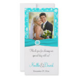 Aqua, White, Gray Snowflakes Wedding Photo Card