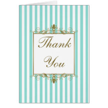 Aqua, White Stripes Gold Scrolls Thank You Card