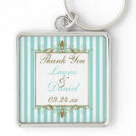 Aqua, White Stripes Gold Scrolls Wedding Favour keychains
