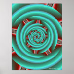 Aqua with Red Prongs Spiral Posters