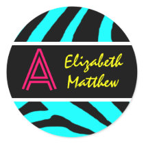 Aqua Zebra Customise Last and First Name Sticker