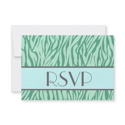 Aqua Zebra RSVP Wedding Response Card Invitation by JaclinArt