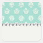 aquamarine green and cream intricate damask square sticker