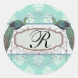 aquamarine green and cream peacock damask stickers