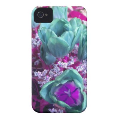 Aquamarine N Purple Tulips iPhone 4 case by minx267