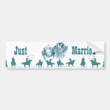 Aquamarine Western Vintage Wedding Bumper Stickers