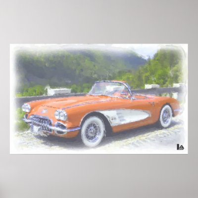 Aquarelle 1958 Corvette C1 convertible Posters by aapshop