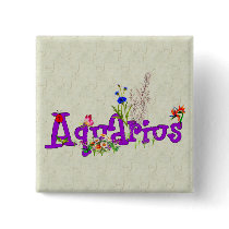 Aquarius Flowers Pinback Buttons